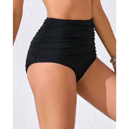 Women¡¯s High Waisted Full Ruched Bikini Swim Bottoms Tummy Control Full Coverage Swimsuit Bottoms