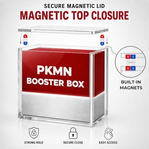 PKMN Booster Box Acrylic Display Case with Magnetic Lid and UV Protection