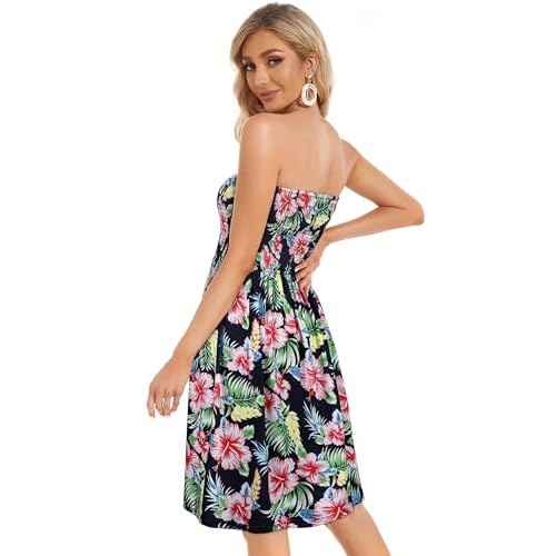 CHICGAL Summer Dresses for Women Beach Cover Ups Strapless Boho Floral Print Sundress