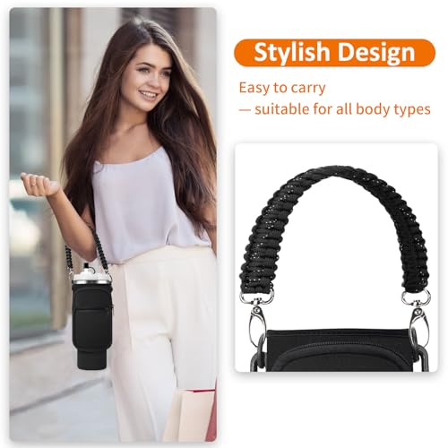 AceTreker 40 oz Water Bottle Carrier Bag with Handle & Straps - Black