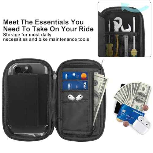 Bike Phone Handlebar Bag Holder Bike Phone Holder Waterproof Bike Bag with Sun-Visor Rain Cover, TPU Touch Screen, Handlebar Mount Bicycle Phone Front Frame Bag Bike Phone Mount for Bike