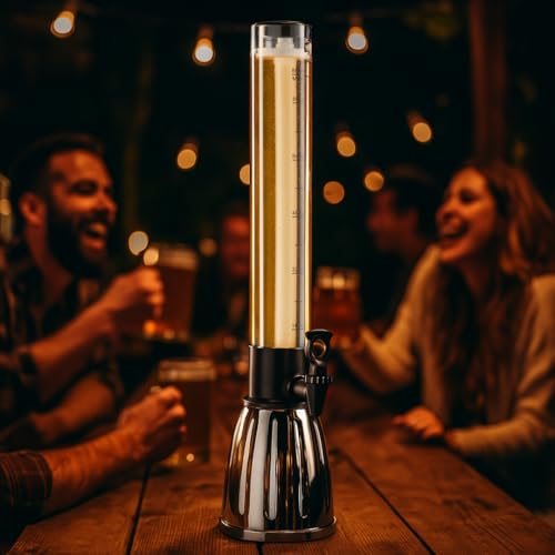 OGGI Beer Tower 88oz - Beverage Dispenser with Spigot & Ice Tube, Margarita Tower, Mimosa Tower, Perfect Drink Dispensers for Parties, Drink Tower, Holds 6 Pints of Beer ? Stainless