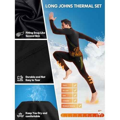romision Thermal Underwear for Men Long Johns Fleece Lined Hunting Gear Bottom Top Set Base Layer for Cold Weather Gift