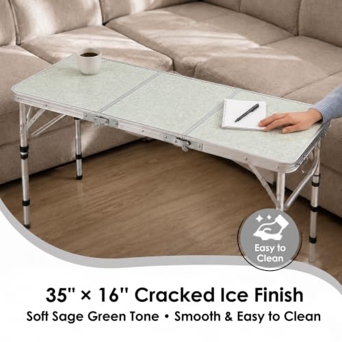 Silver Folding Camping Table 3 Foot with Adjustable Heights & Storage - Portable Lightweight