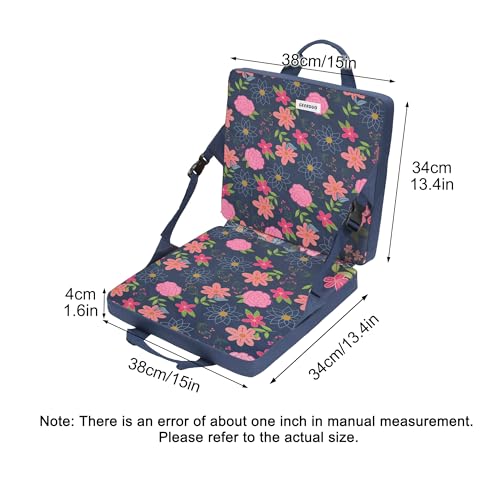 Blue Floral 2-Fold Stadium Bleacher Seat Cushion 4cm Thick Portable Back Support