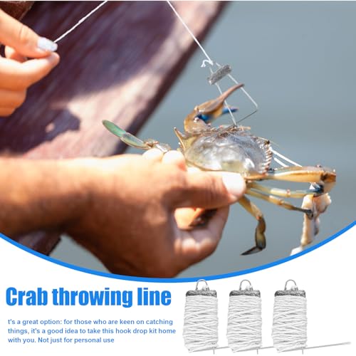 6 Pack 30ft Weighted Crab Lines with Lead Weights for Crabbing - Perfect for All Ages