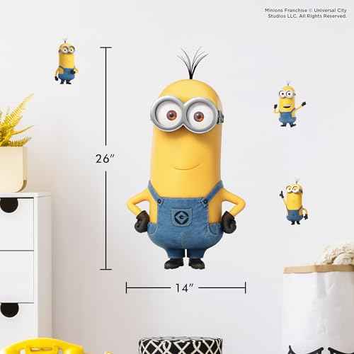 Despicable Me Minions Kevin Wall Decals - Set of 4 Vinyl Wall Stickers Bedroom Decorations - Peel and Stick Room Decor