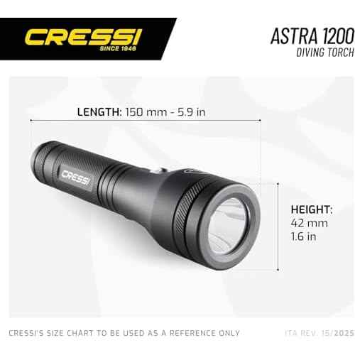 Cressi Underwater Torch for Brightening and Enhancing Underwater Views- Durable and Lightweight, Astra, Black, 1200 lm