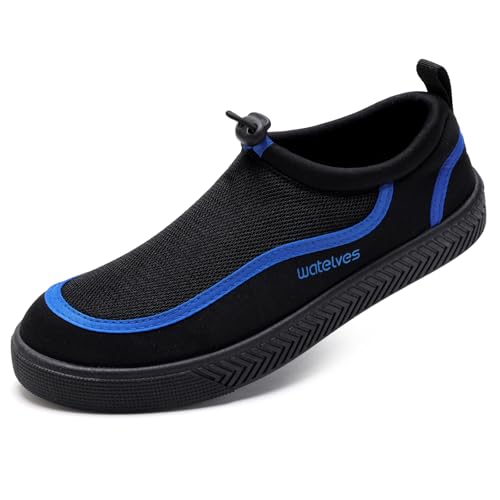Water Shoes for Men and Women - Quick-Dry Aqua Sneakers with Drainage Holes - Lightweight Non-Slip Outdoor Water Sports - 11.5 Women / 9.5 Men Black Blue
