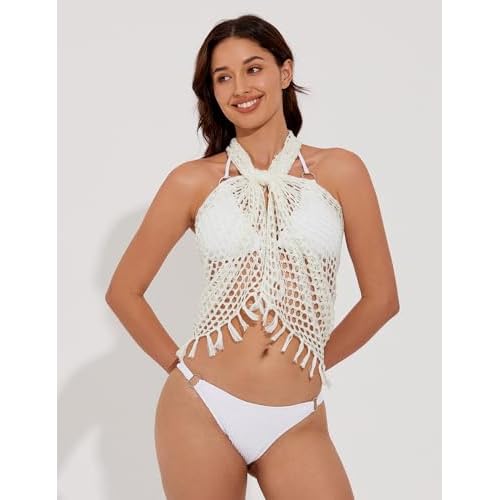 Women's Sarong Crochet Sarong Cover Up Short Bathing Suit Wrap Skirt with Tassels