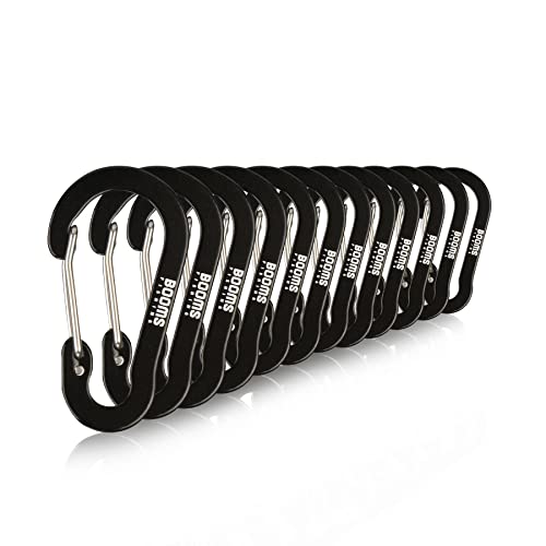 Black Booms Fishing CC1 Multi-Use Aluminum Carabiner Clip 12 Pack - 2 Inch Small Keychain Clips