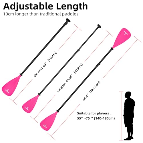 Pink Adjustable Lightweight SUP & Kayak Paddle with Aluminum Shaft - Floating