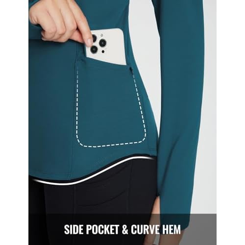 baleaf Women's Thermal Shirts Fleece Lined Tops Long Sleeve Mock Neck Cold Weather Running Workout Gear Pocket Thumbhole