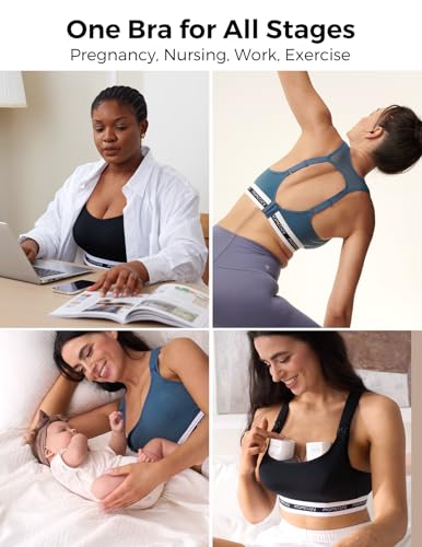 Momcozy Nursing Sports Bra for Breastfeeding Large Blue Maternity Underwear