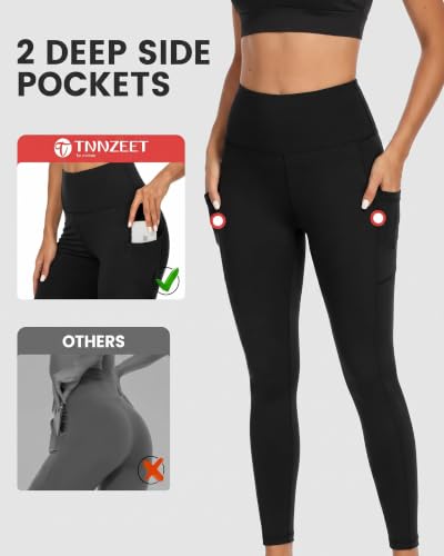 High Waisted Leggings for Women with Pockets - Black, 26 Inch, XX-Large