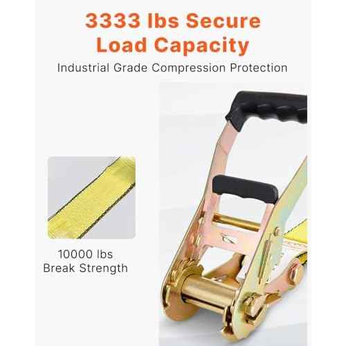 VEVOR Ratchet Tie Down Straps (4-Pack), 10000 lb Break Strength, Heavy Duty Double J Hooks, 2" x 27' with Padded Handles - Ideal for Moving, Securing Cargo, Appliances, Lawn Equipment, and More