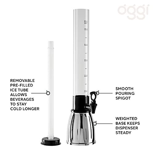 OGGI Beer Tower 88oz - Beverage Dispenser with Spigot & Ice Tube, Margarita Tower, Mimosa Tower, Perfect Drink Dispensers for Parties, Drink Tower, Holds 6 Pints of Beer ? Stainless