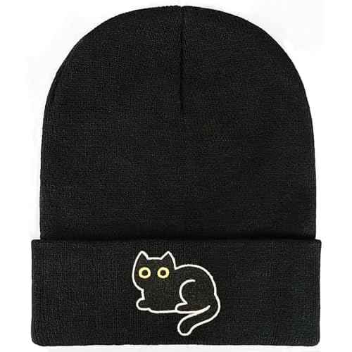 Embroidery Beanie Hat,Winter Warm Knit Cuffed Skull Cap for Men Women