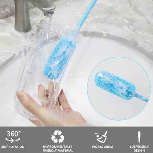 15.7" Silicone Bottle Brush, ddLUCK Water Bottle Cleaner Brush for Stanley, Hydroflasks, Glass, Thermos Sports Bottle, Vase and Glassware, Bottle Brush Cleaner for Small Narrow Neck Containers (Blue)