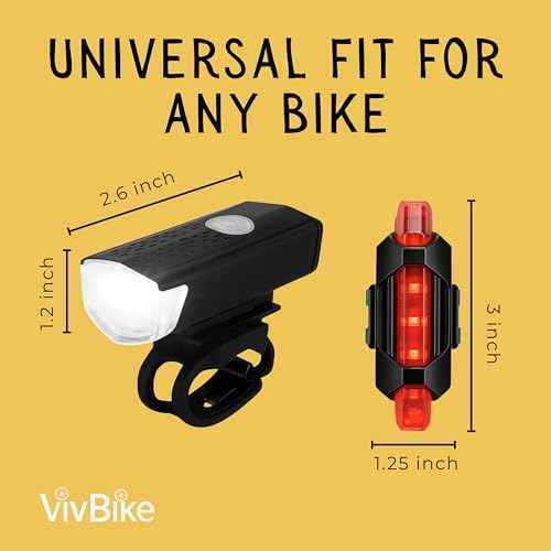 VivBike Rechargeable Bicycle Lights Bright LED Headlight and Taillight, USB Rechargeable, Waterproof, Easy Mount | A HerTime2 Brand