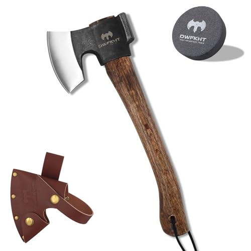14.4-Inch Camping Hatchet with Leather Sheath and Sharpening Stone - Multipurpose Axe