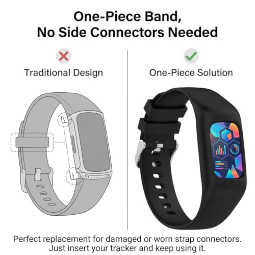 Black One-Piece Silicone Fitness Tracker Band for Fitbit Charge 3-6 with Metal Buckle