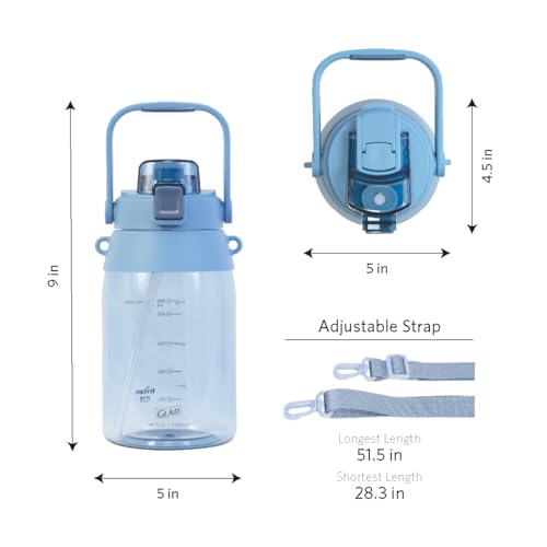 Blue 44oz BPA Free Tritan Water Bottle with Straw & Chug Lid, Leak Resistant, Adjustable Strap