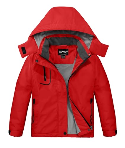 Girls Waterproof Ski Jacket - Warm Winter Coat, Red, 6-7 Years