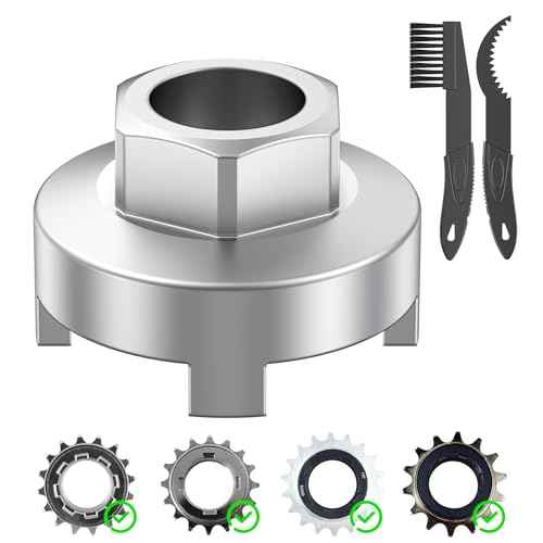 Pawfly Bike Single Speed Freewheel Removal Tool with Sprocket & Chain Cleaning Brushes, 4 Notch Sprocket Puller Tool, BMX Bicycle Freewheel Remover, One-Speed Freewheel Disassembly Tool, Silver