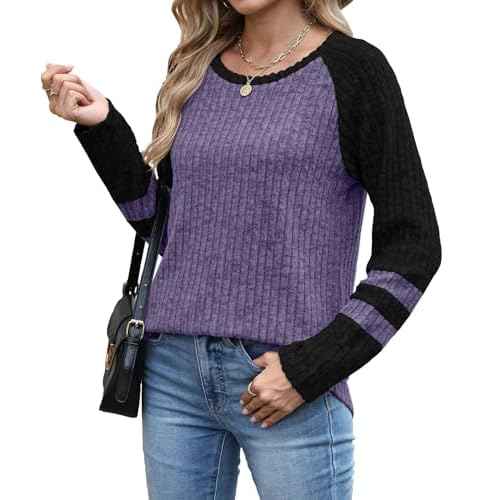 JomeDesign Womens Sweaters Long Sleeve Sweatshirts Color Block Casual Fall Shirts 2025 Trendy S-2XL