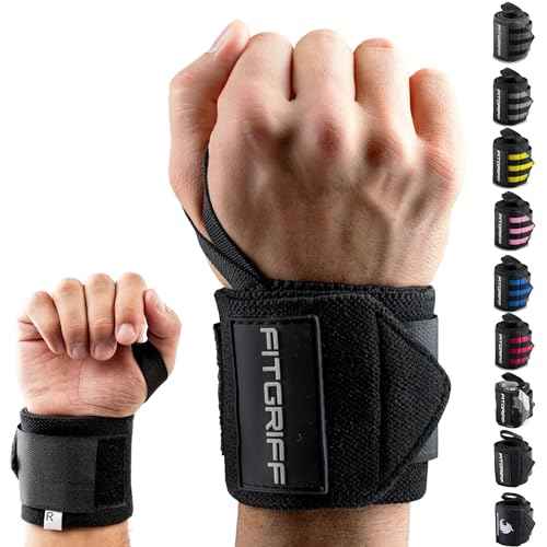 Fitgriff¢ç Wrist Wraps for Weightlifting (18") Heavy-Duty Support for Gym, Bench Press, and Pushups (1 Pair) - for Men and Women (Black)