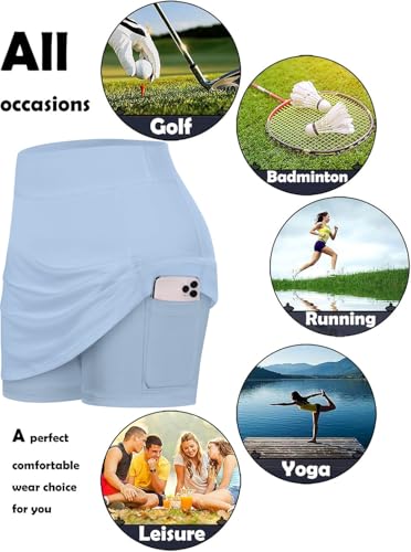 Women's Summer Tennis Skirts with Shorts - Pickleball, Golf & Workout Skorts - Baby Blue XX-Large