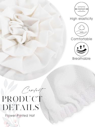 Women Turban Flower Headband Elastic Cap Pre-Tied Scarf Bonnet - Medium White