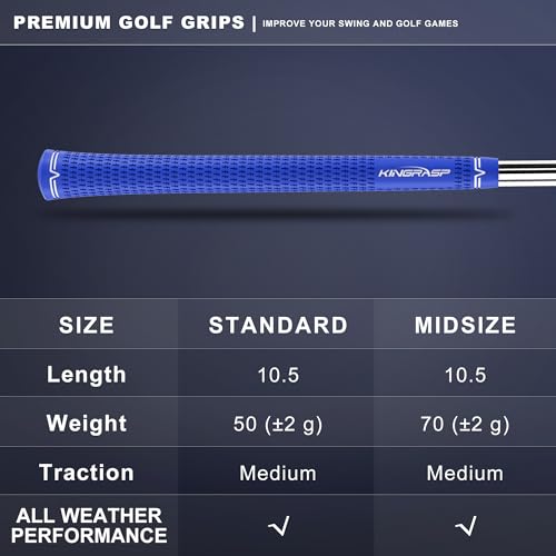 Golf Club Grips Set - Standard, MidSize, Oversize, 5 Colors, Rubber, Kingrasp, Red (13 Grips + Repair Kit)