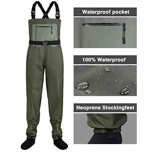 Dark Lightning Breathable Insulated Chest Waders, Perfect for 4 Seasons Fly Fishing Stocking Foot Waders for Men and Women
