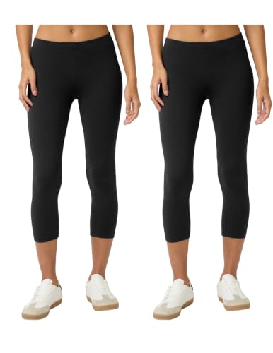 Large Black Cotton Capri Leggings Pack of 2 for Women - No Nonsense