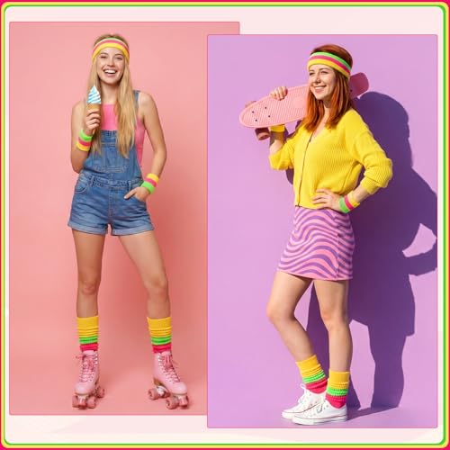 Neon Sweatbands Set for Sports & Workout - Headband, Wristbands, Slouch Socks