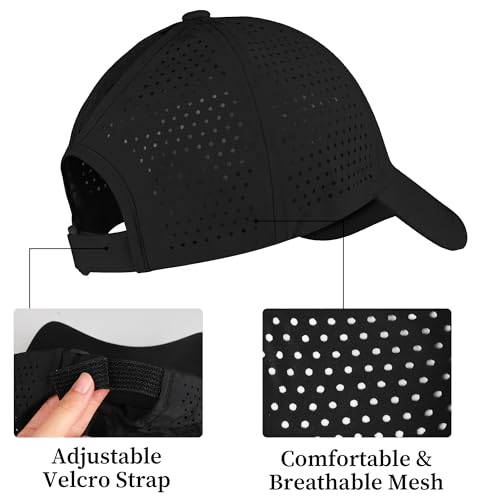 Women's UPF 50+ Waterproof Baseball Cap with Ponytail Hole - Black