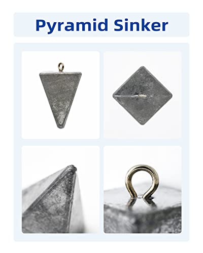 BLUEWING 2oz Pyramid Lead Fishing Sinkers - Saltwater & Freshwater Use, 7 Pack