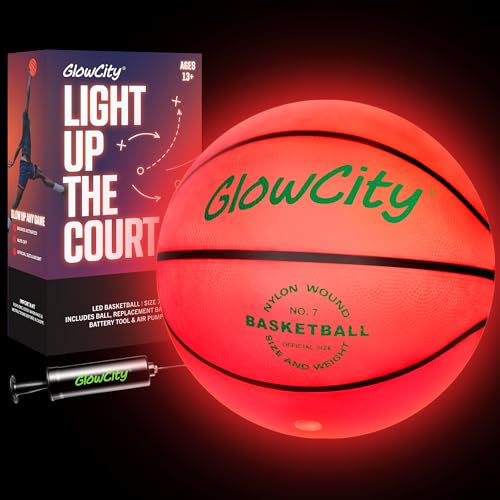 GlowCity Glow in The Dark Basketball - Size 7, 29.5 Inch LED Light Up Ball for Night Outdoor Play
