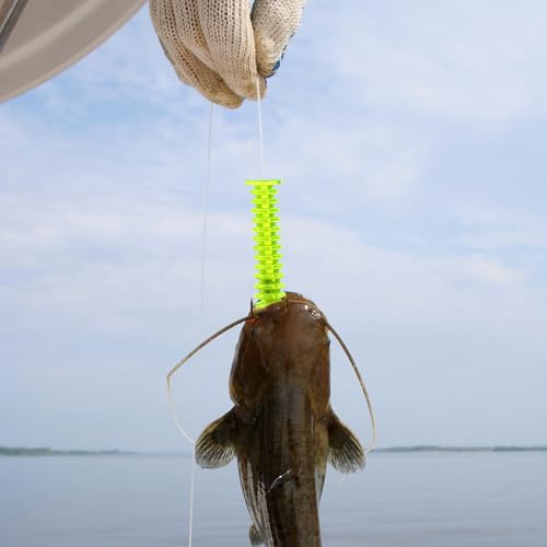 Fluorescent Yellow Catfish Dip Bait Worms with Trident Hooks - 20 Pieces
