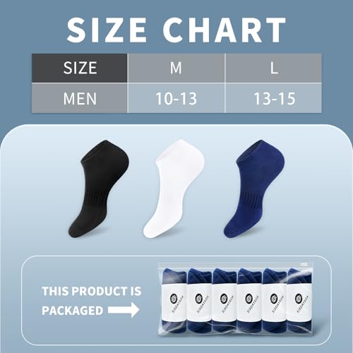 Men's Ankle Socks Pack 8/6 Pairs Low Cut Casual Socks Size 10-13 & 13-15 - Black Cushioned Variation 6