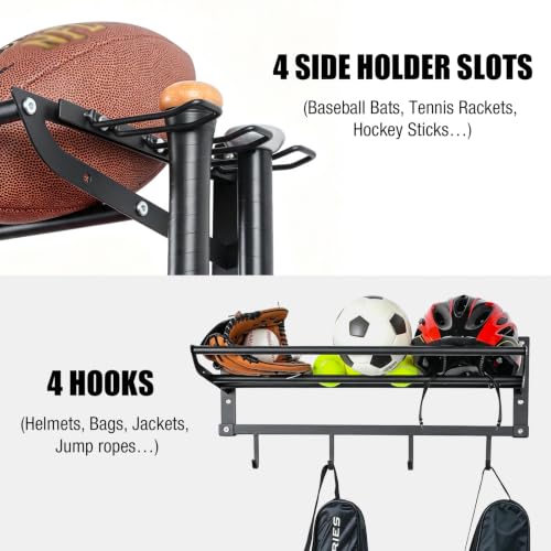 Black XCSOURCE 3-Tier Wall Mount Sports Equipment Organizer with Side Holders