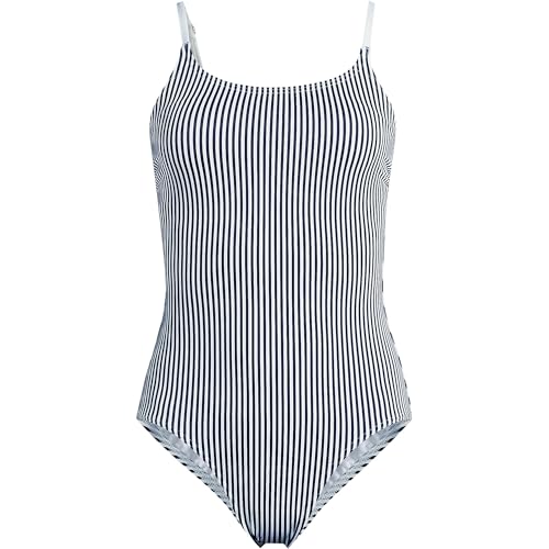 Lands' End Women's Chlorine Resistant Scoop Neck High Leg Tugless Tank Thin Strap One Piece Swimsuit Adjustable