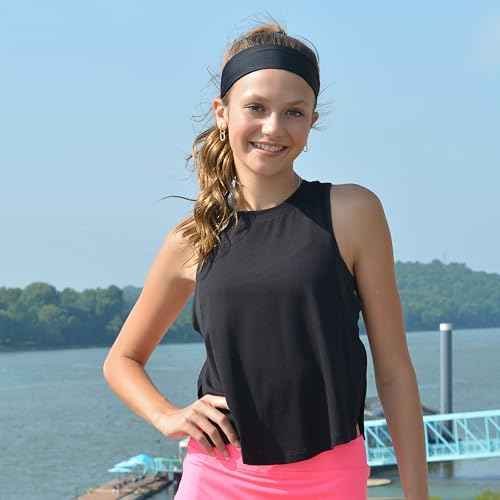 FROG SAC Sport Headbands for Girls, Adjustable No Slip Sweat Wicking Athletic Hair Bands for Women, Stretch Elastic Workout Headband with Velvet Grip for Yoga Running Exercise Gym (Black)