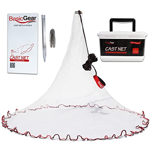 BasicGear 6ft Cast Net with Lead Sinkers - 3/8 Inch Mesh for Bait Fish