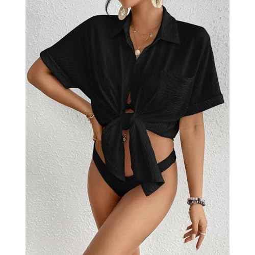 Bsubseach Women Swimsuit Coverup Shirt Dress Button Down Bathing Suit Cover Up Beachwear