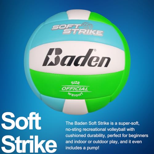 Recreational Volleyball - Soft Strike Cushioned Synthetic Leather Ball - Blue Green White - Indoor Outdoor - Official Size