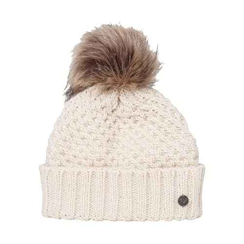 Roxy Women's Blizzard Beanie - Chunky Knit Winter Hat with Faux Fur Pom, Fleece-Lined