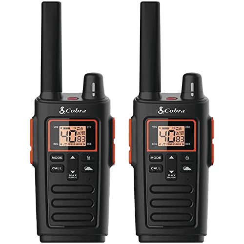 Cobra RX380 Walkie Talkies (2-Pack) ? Weather Resistant Two Way Radios Long Range, 40 Pre-Programmed Channels, Weather Alerts, LED Flashlight, Long-Life NiMH Batteries (Black)